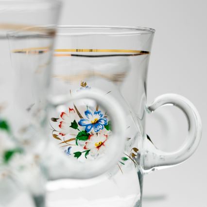 Komplekt 6x klaastass alustaldrikuga ja 1x suhkrutoos läbipaistev bukett nr 3