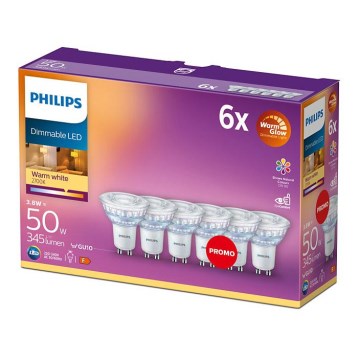 KOMPLEKT 6x LED Hämardatav pirn Philips Warm Glow GU10/3,8W/230V 2200-2700K CRI90