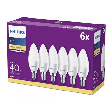 KOMPLEKT 6x LED Pirn Philips B35 E14/5,5W/230V 2700K