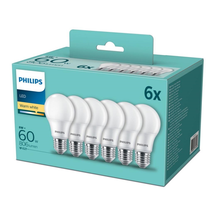 KOMPLEKT 6x LED Pirn Philips E27/8W/230V 2700K