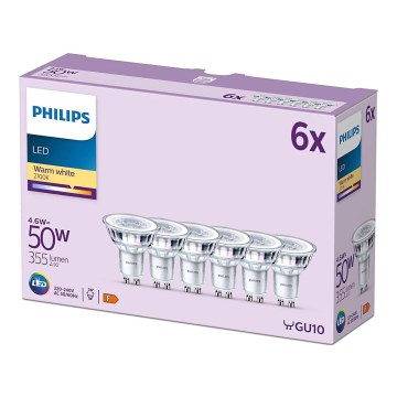 KOMPLEKT 6x LED Pirn Philips GU10/4,6W/230V 2700K