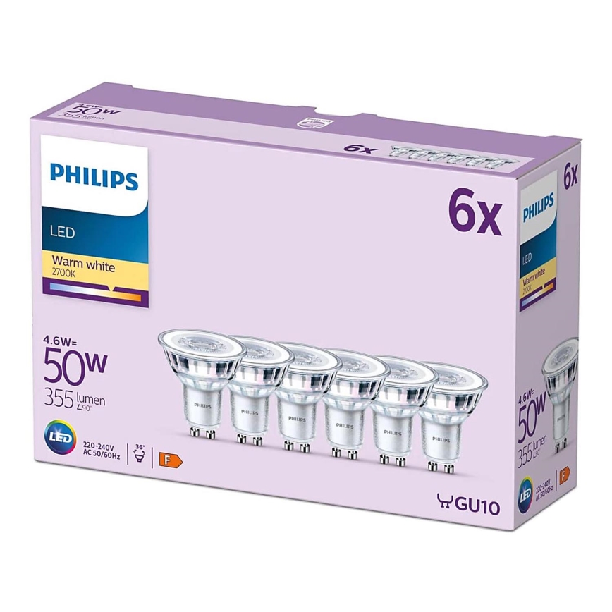 KOMPLEKT 6x LED Pirn Philips GU10/4,6W/230V 2700K