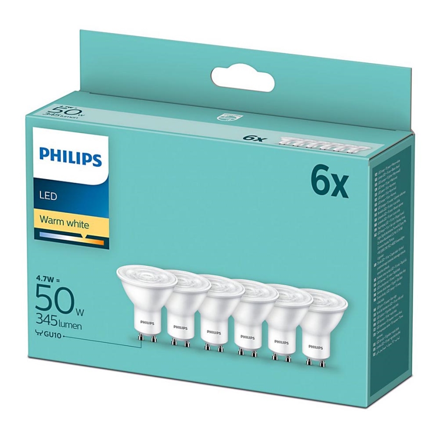 KOMPLEKT 6x LED-pirn Philips GU10/4,7W/230V 2700K