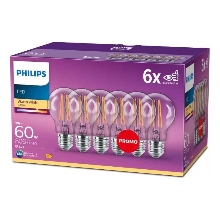KOMPLEKT 6x LED Pirn VINTAGE Philips E27/7W/230V 2700K