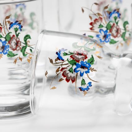 Komplekt 6x likööriklaas läbipaistev - lillemuster nr. 5