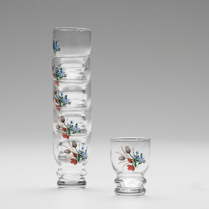 Komplekt 6x likööriklaas läbipaistev - lillemuster nr 6