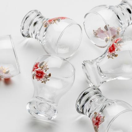 Komplekt 6x likööriklaas läbipaistev - lillemuster nr2