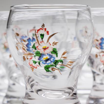 Komplekt 6x likööriklaas läbipaistev - lillemuster nr3