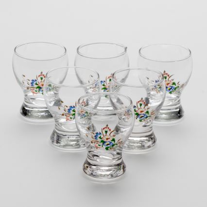 Komplekt 6x likööriklaas läbipaistev - lillemuster nr3