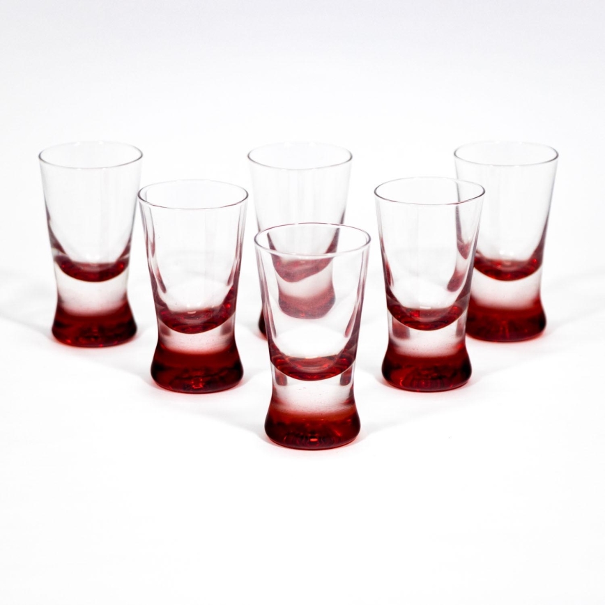 KOMPLEKT 6x Shotiklaasid 25 ml, läbipaistev/punane