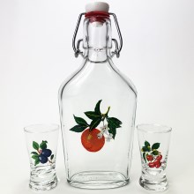 Komplekt vector - 1x suur pudel + 2x pitsid läbipaistev puuvilja motiiviga