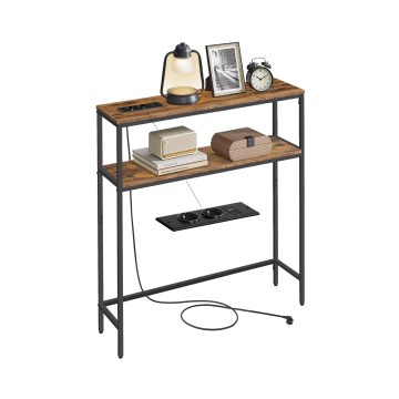Konsoollaud LUVOR 80x20 cm, sisseehitatud sahtlite ja USB-portidega, pruun/must