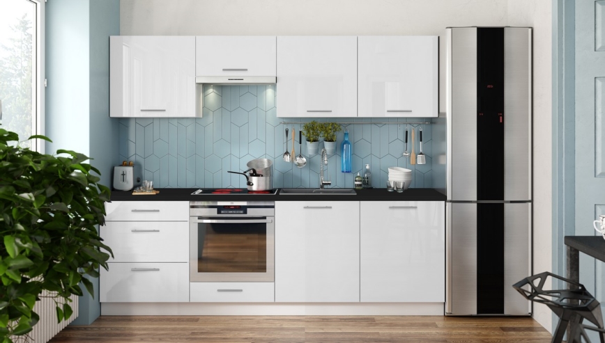 Köögikomplekt CELESTE 240 cm läikiv valge