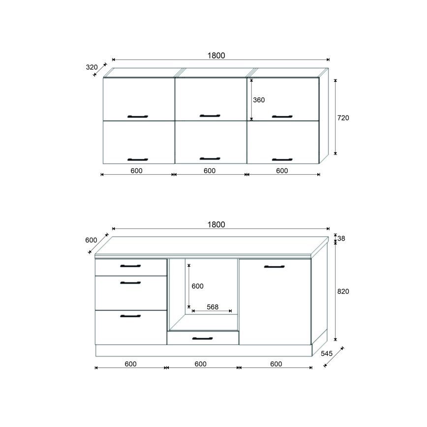 Köögikomplekt ELISE 180 cm, grafiit