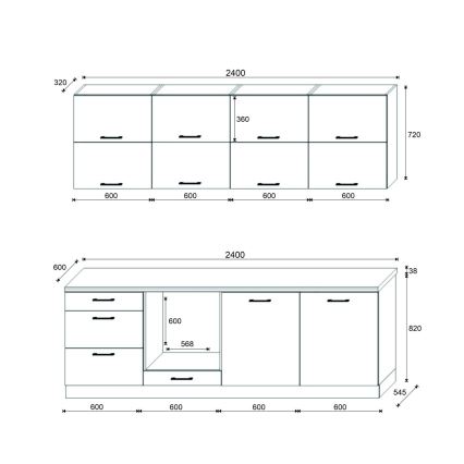 Köögikomplekt ELISE 240 cm grafiit