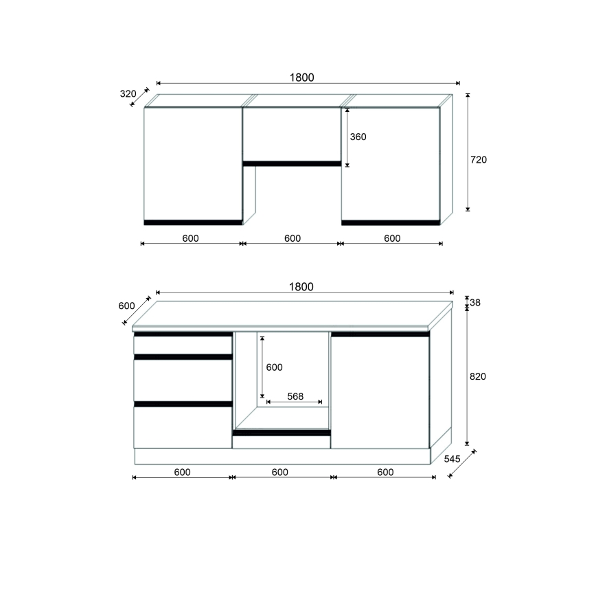 Köögikomplekt MARINA 180 cm craft-tamm