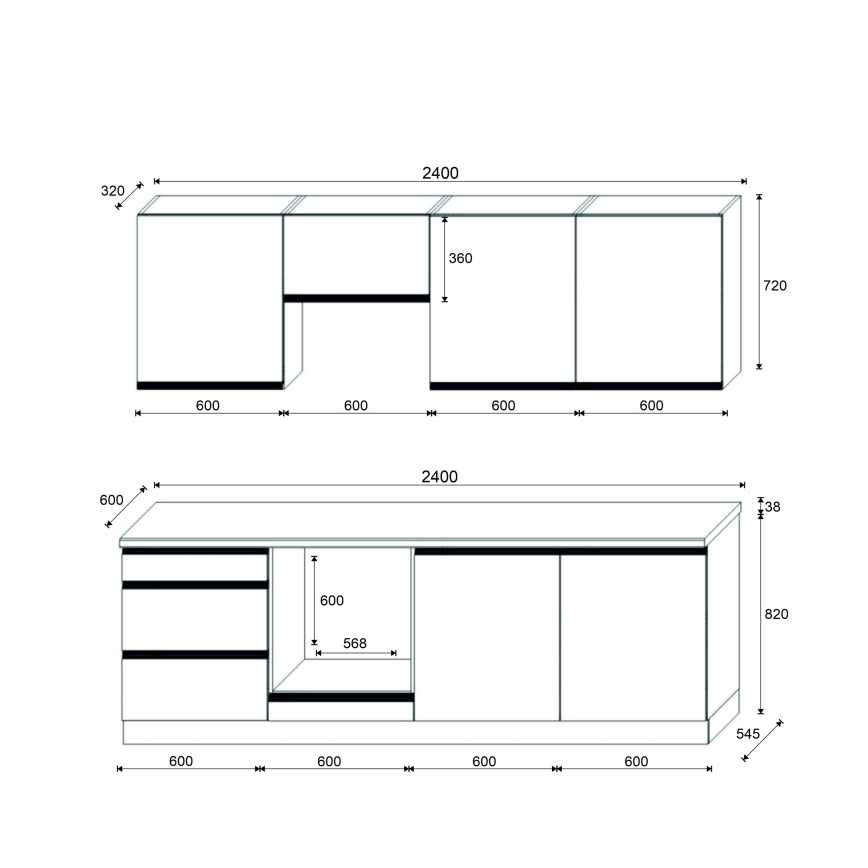 Köögikomplekt MARINA 240 cm craft-tamm/läikiv must