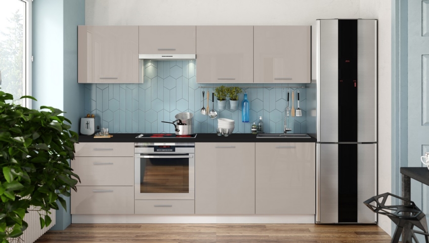 Köögimööbel CELESTE 240 cm läikiv taupe
