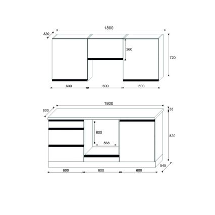 Köögimoodul MARINA 180 cm craft-tamm/läikiv valge