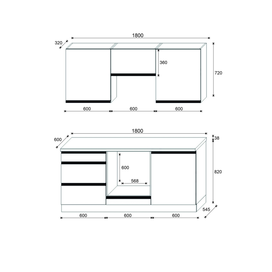 Köögimoodul MARINA 180 cm craft-tamm/läikiv valge