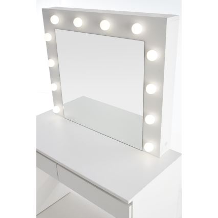Kosmeetikalaud koos LED valgustusega HOLLYWOOD 140x94 cm valge