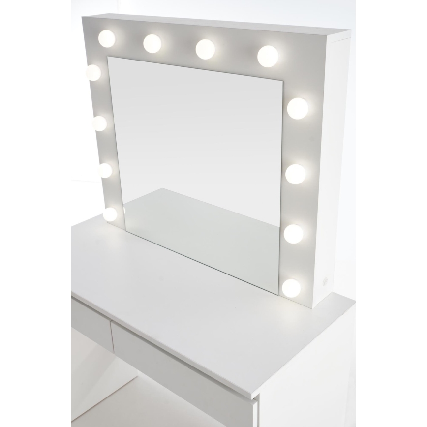 Kosmeetikalaud koos LED valgustusega HOLLYWOOD 140x94 cm valge