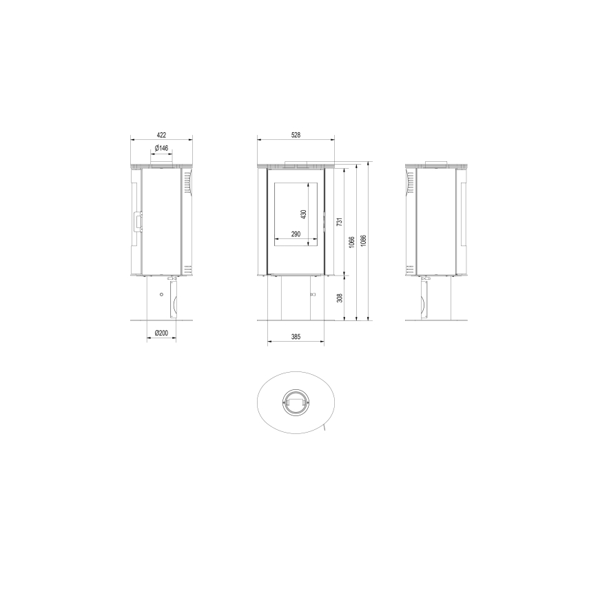 Kratki - Terasest kamin 8kW 150mm