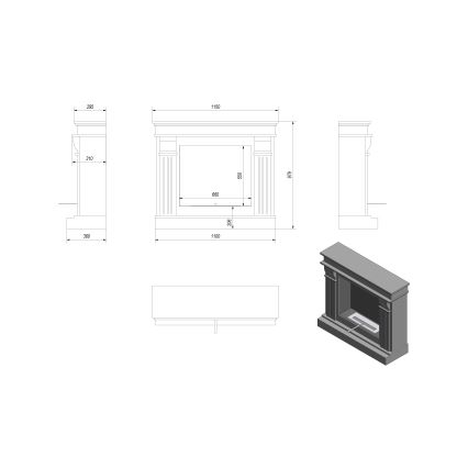 Kratki - Biokamin 97,9x115 cm 3kW valge