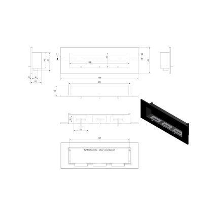 Kratki - Sisseehitatud biokamin 40x120 cm 3x1,1kW must