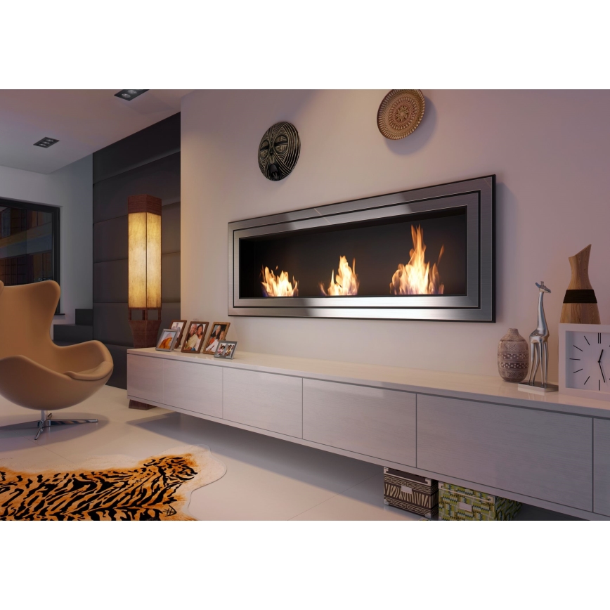 Kratki - Sisseehitatud BIO kamin 65x180 cm 3x2,5kW läikiv kroom