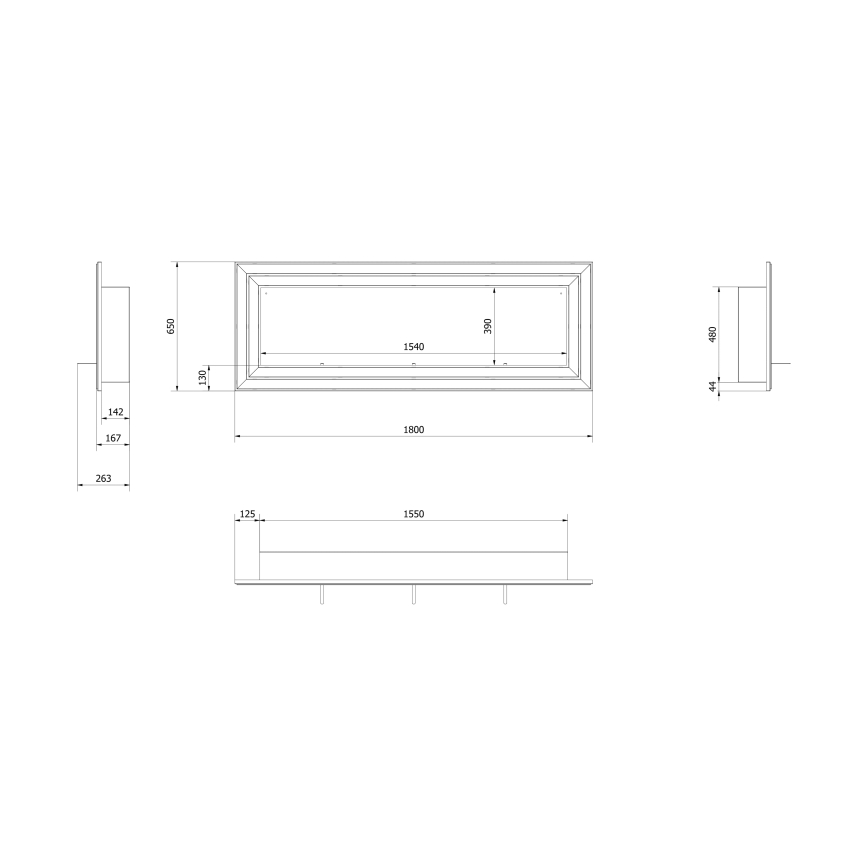 Kratki - Sisseehitatud BIO kamin 65x180 cm 3x2,5kW läikiv kroom