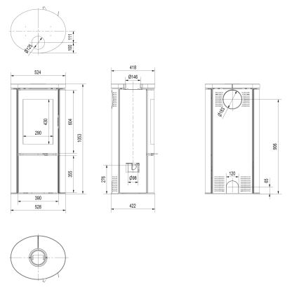 Kratki - Teraskamin 8kW 150mm