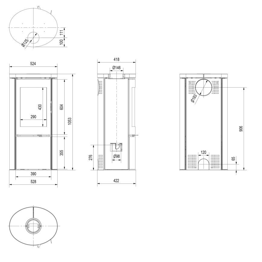 Kratki - Teraskamin 8kW 150mm