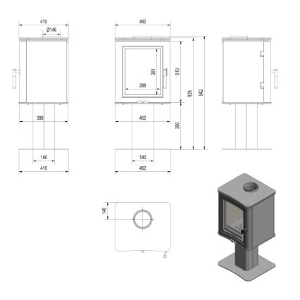 Kratki - Teraskamin 7kW 150mm