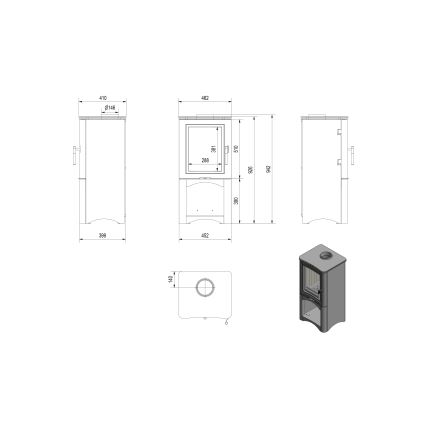 Kratki - Teraskamin 7kW 150mm