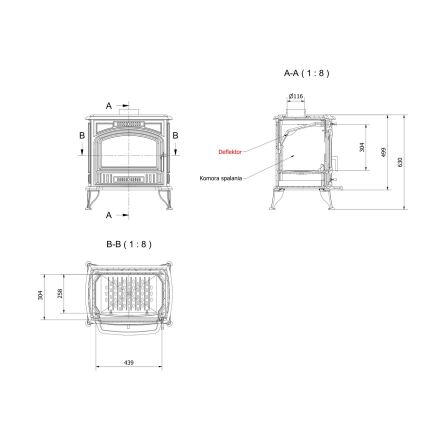 Kratki - Malmist kamin 8kW 130mm