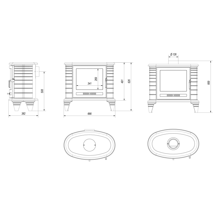 Kratki  - Malmist kamin 9kW 130 mm
