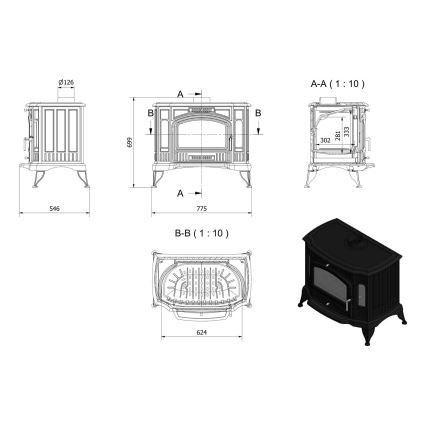 Kratki - Malmist kamin 10kW 130mm