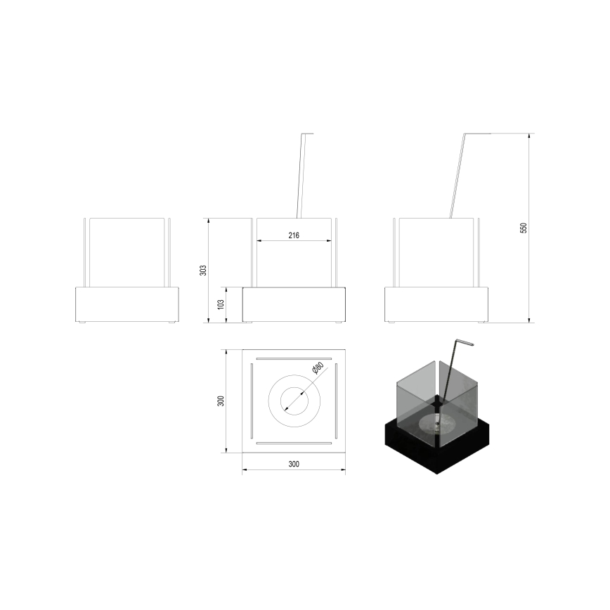 Kratki - Biokamin 30,3x30 cm 1kW valge