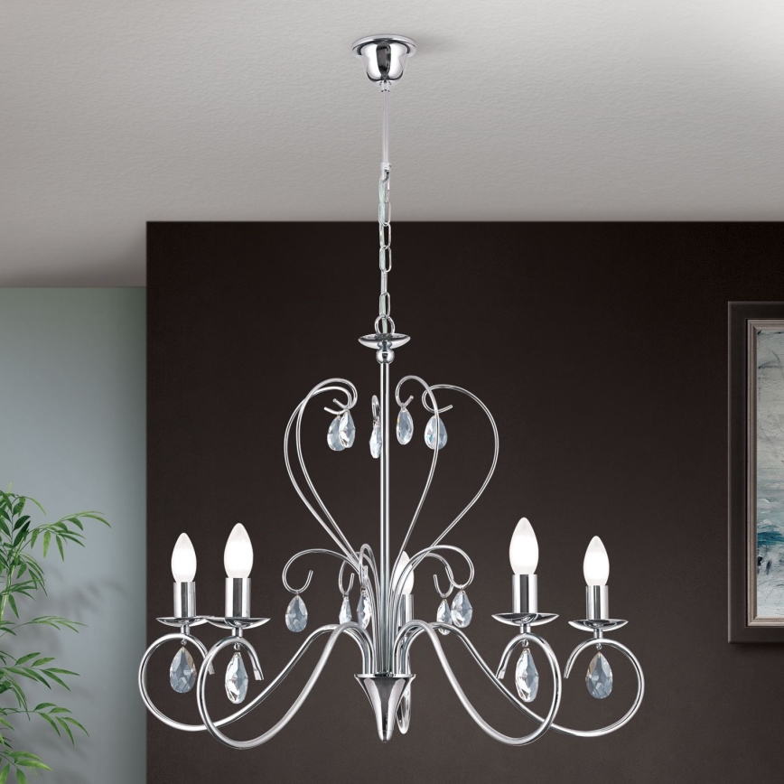 Kristall-lühter ALESSIA 5xE14/40W/230V läikiv kroom