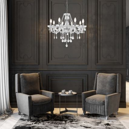 Kroonlühter ketiga CRISTALLO 8xE14/60W/230V läikiv kroom