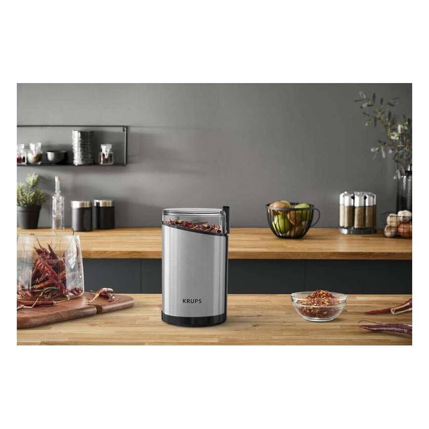 Krups - Elektriline kohviubade veski 85g FAST-TOUCH 200W/230V matt kroom