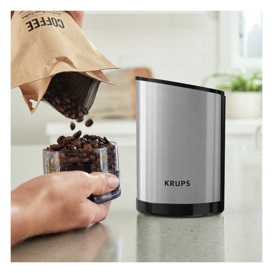 Krups - Elektriline kohviubade veski 85g FAST-TOUCH 200W/230V matt kroom