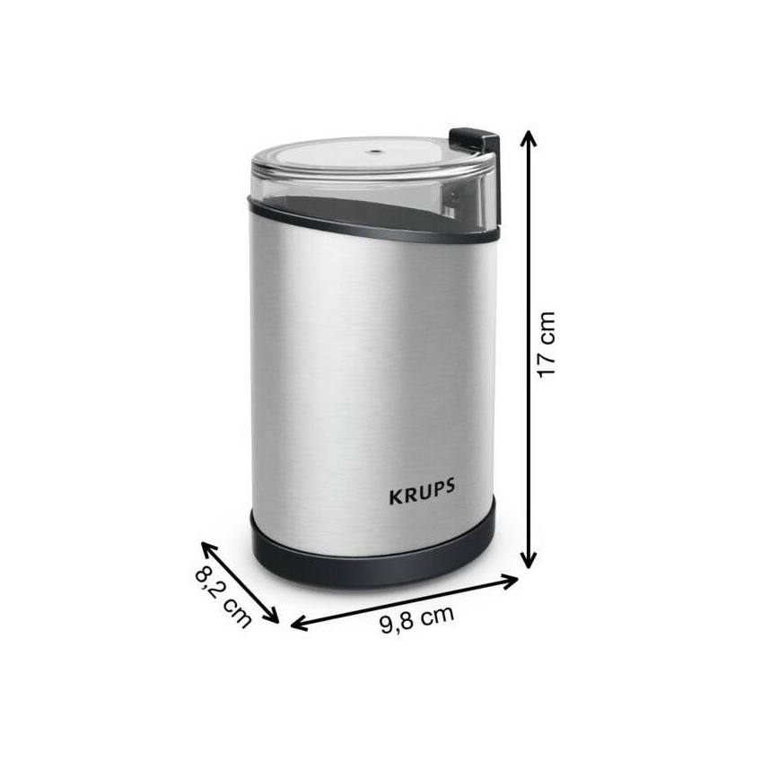 Krups - Elektriline kohviubade veski 85g FAST-TOUCH 200W/230V matt kroom