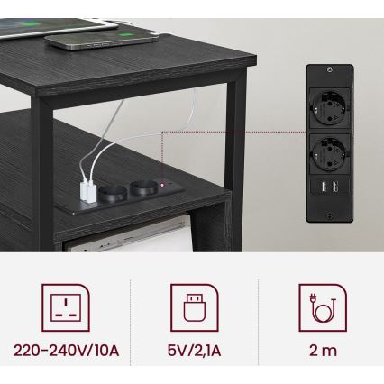 Külglaud ROD sisseehitatud pistikupesade ja USB-portidega, must