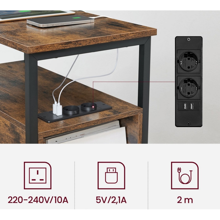 Külglaud sisseehitatud pistikupesade ja USB-portidega ROD, pruun/must