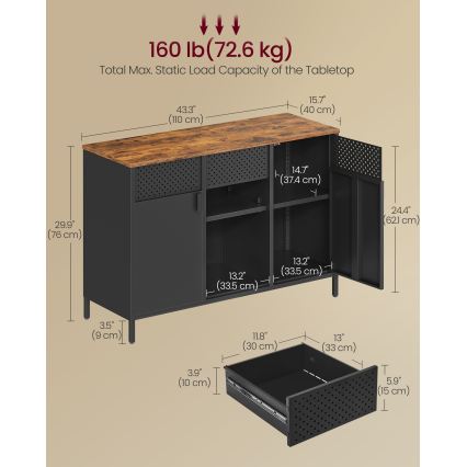 Kummut FIRA 110x40 cm must/pruun