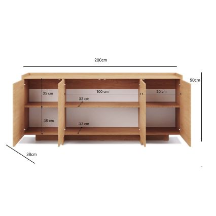 Kummut KEMI 200x90x38 Cremona tamm