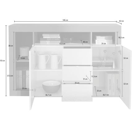 Kummut LENOR 146x93x42 cm valge/tamm