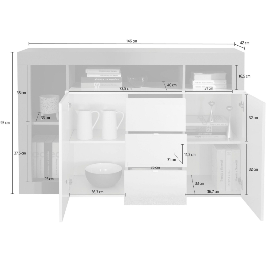 Kummut LENOR 146x93x42 cm valge/tamm